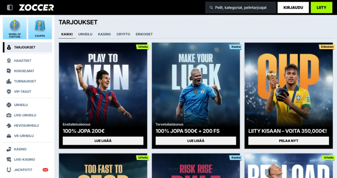 Bonusbereich auf der Website von zoccer.com