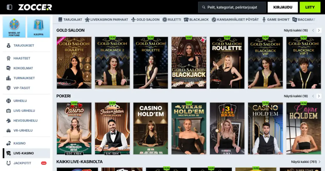 Live-Casino-Bereich von zoccer.com