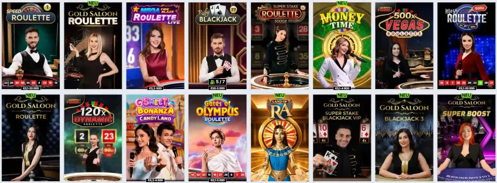 Zoccer Casino Live Casino Lobby mit Roulette, Blackjack und Game Shows