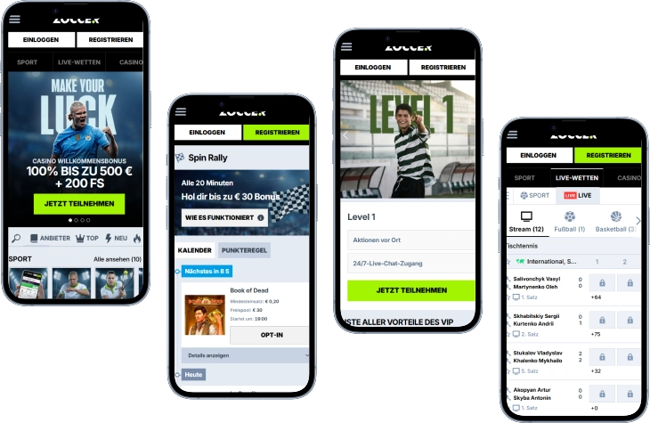 Zoccer Casino mobile Version mit Slots, Live Casino Spielen und Registrierung