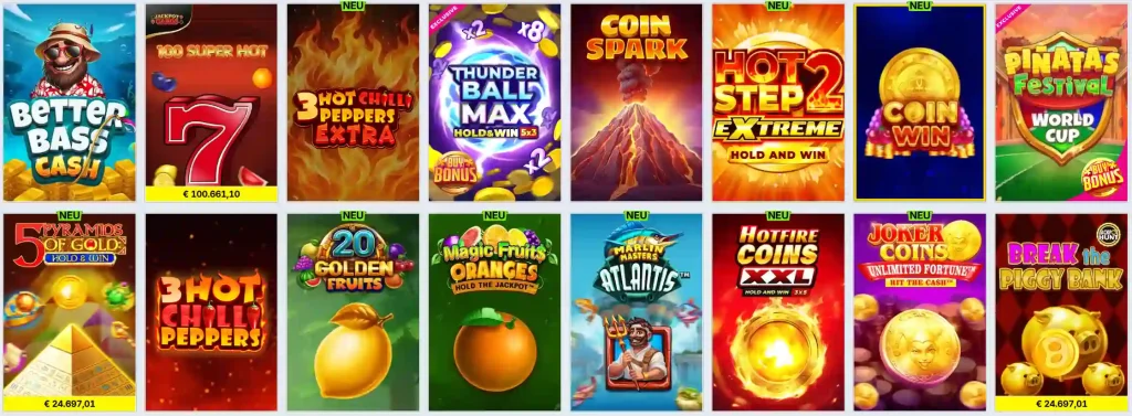 Zoccer Casino Slot Spiele Lobby mit Jackpots, Bonus Buy Titeln und neuen Spielautomaten